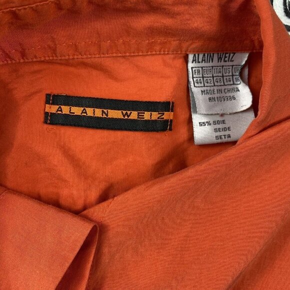 Alain Weiz Vintage Salmon Safari Button Up S/S Silk Blend Shirt Pocket. Size 14 - Picture 12 of 12